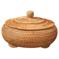 Round honey rattan basket with fitted lid