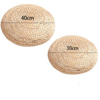 Round cushion tightly hand woven in light natural rattan