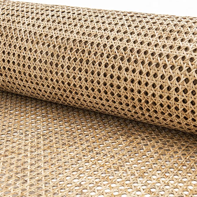 Roll of natural rattan cane webbing with a round open mesh