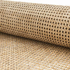 Roll of natural rattan cane webbing with a round open mesh