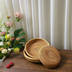 Round handwoven natural rattan tray