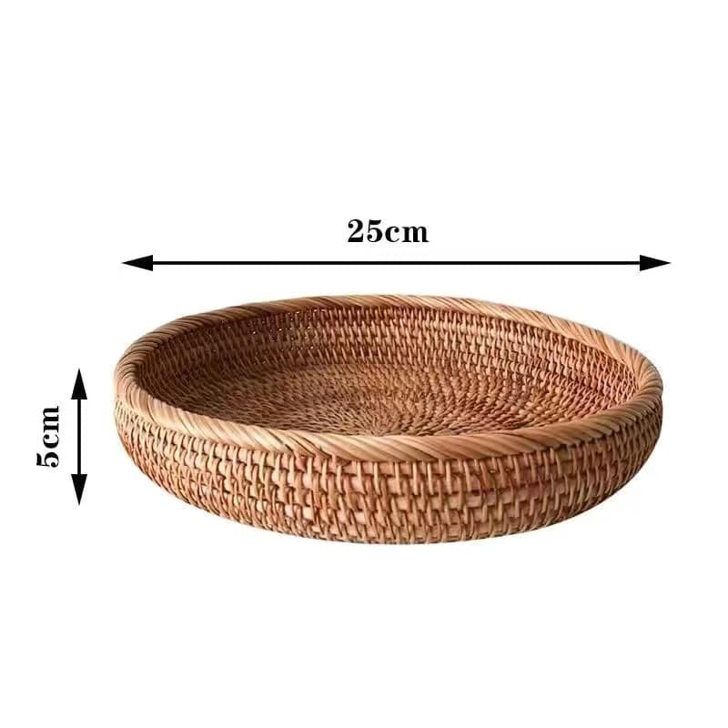 Round handwoven natural rattan tray