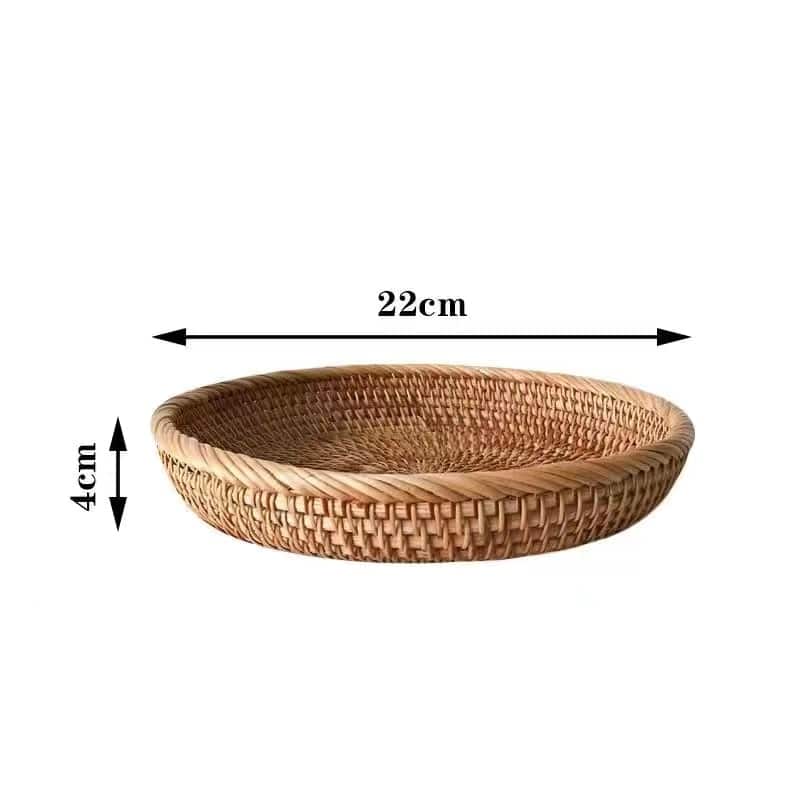 Round handwoven natural rattan tray