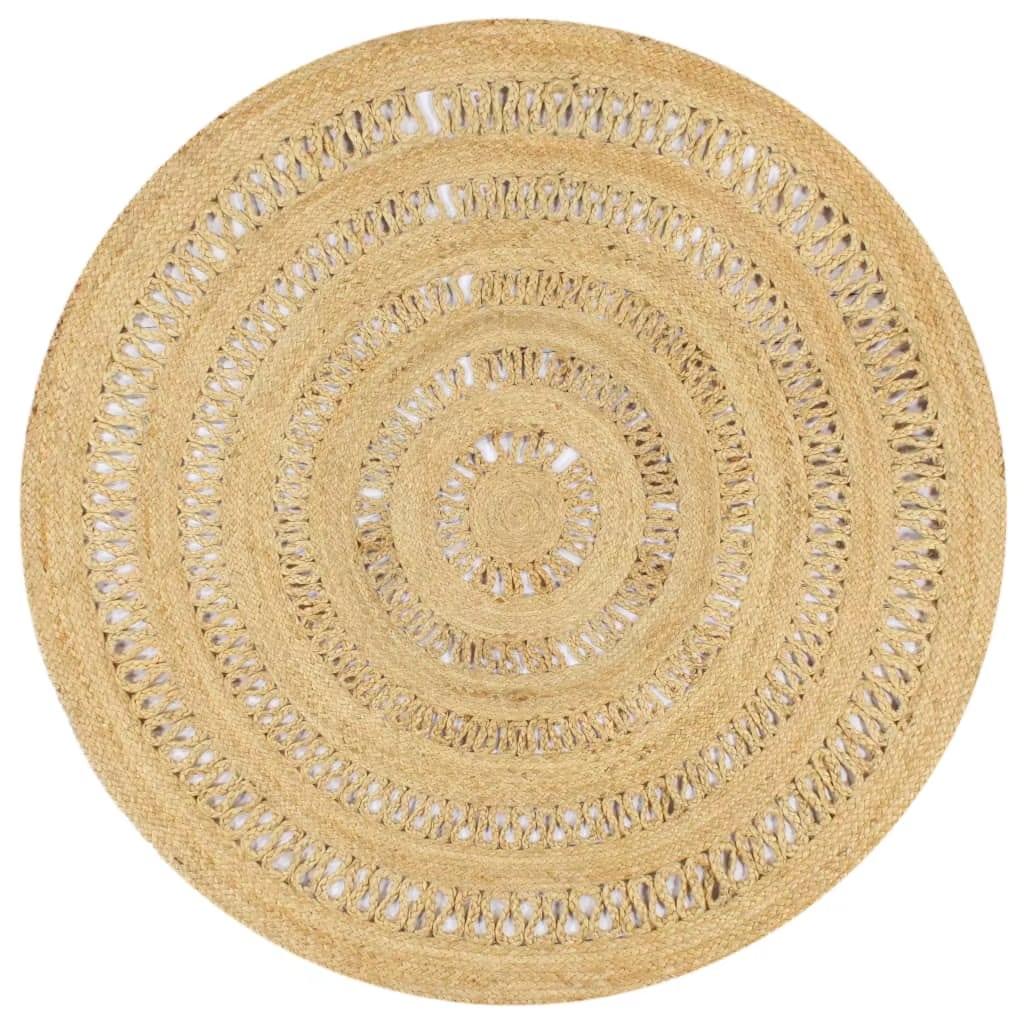 Round jute rug with concentric openwork rings