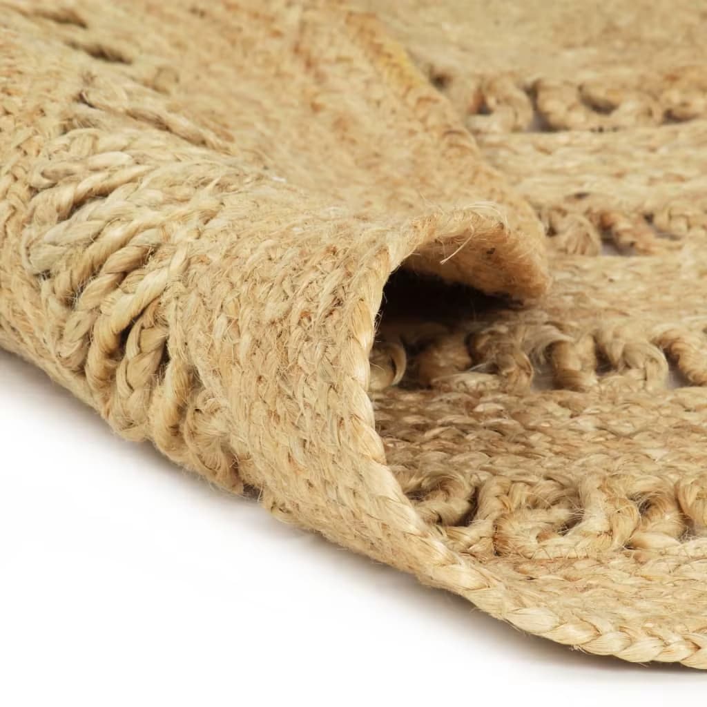 Round jute rug with concentric openwork rings