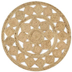 Round jute rug with openwork star patterns