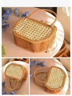 Half round rattan basket bag with cane panel and white liner