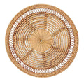 Round handwoven rattan decorative tray in natural beige