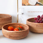 Round handwoven honey rattan bowl basket