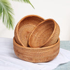 Round handwoven honey rattan bowl basket