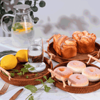 Round handwoven rattan tray with two side handles