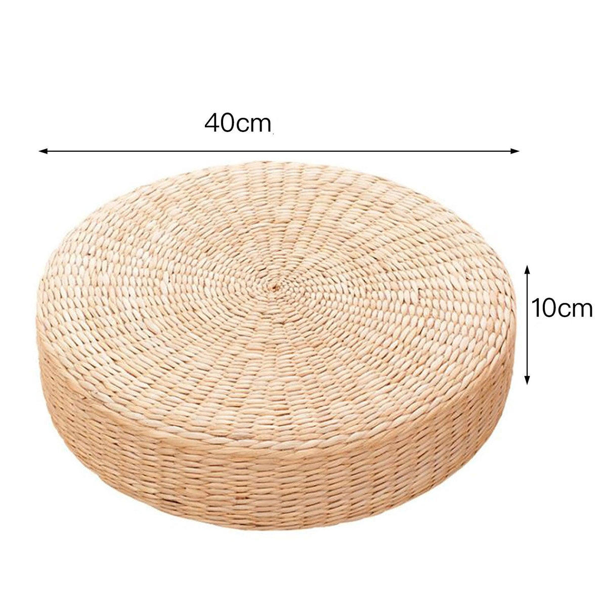 Round low rattan floor pouf hand woven in a spiral