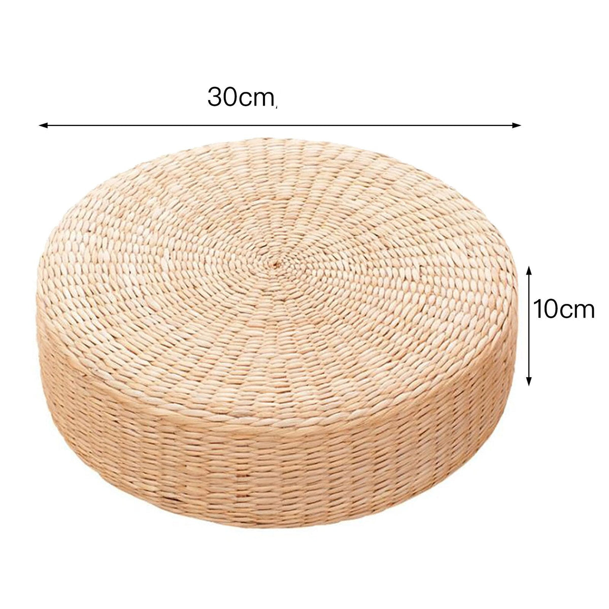 Round low rattan floor pouf hand woven in a spiral