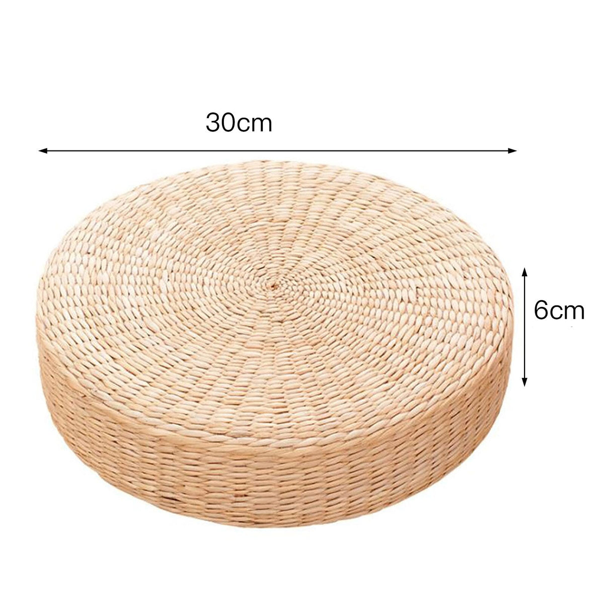 Round low rattan floor pouf hand woven in a spiral