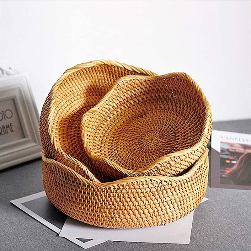 Nesting handwoven honey rattan round bowls