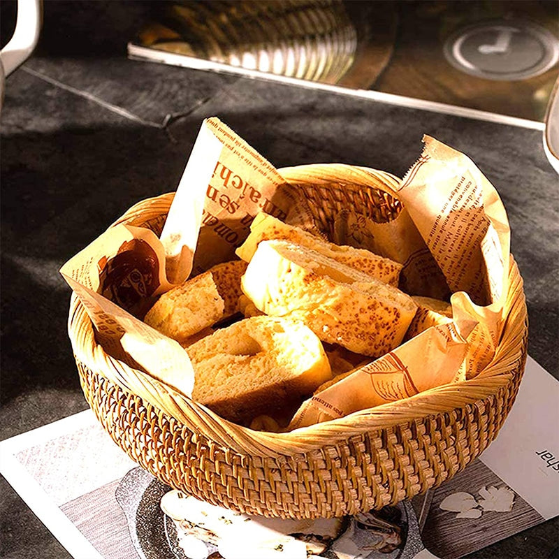 Nesting handwoven honey rattan round bowls