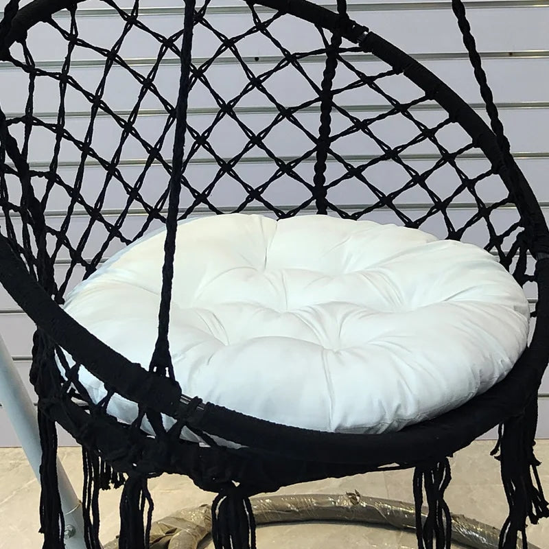 Round white cotton seat cushion for a rattan papasan or egg chair