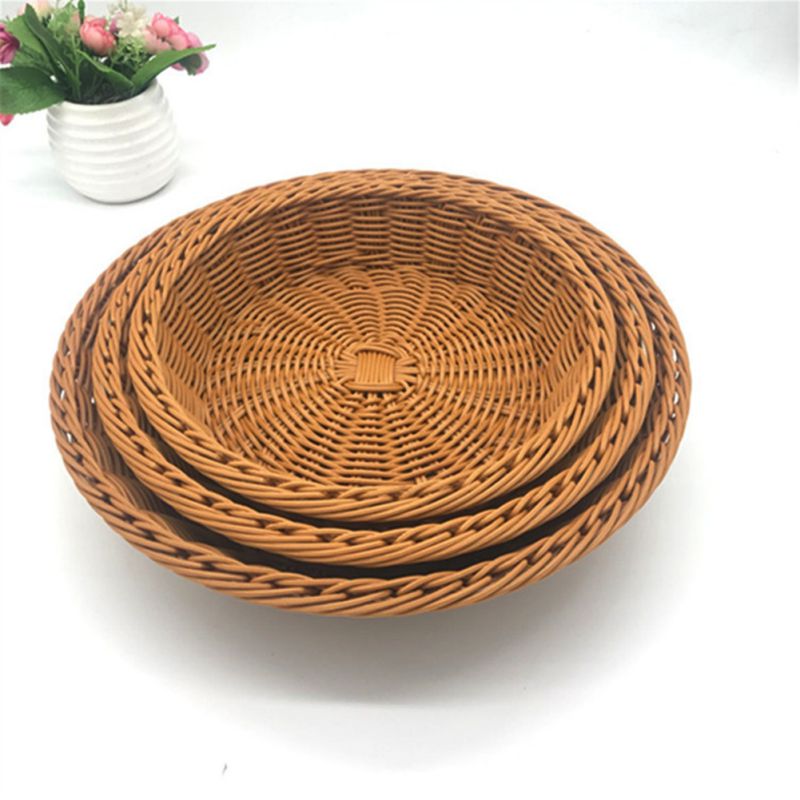 Low round woven bread basket