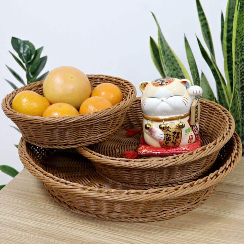 Low round woven bread basket
