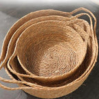 Round woven dog basket with two handles
