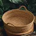Round woven dog basket with handles
