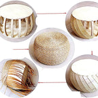 Round domed footstool hand woven in rattan with a chevron pattern