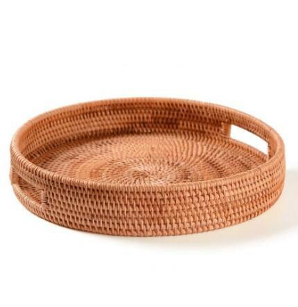A Round Woven Rattan Tray