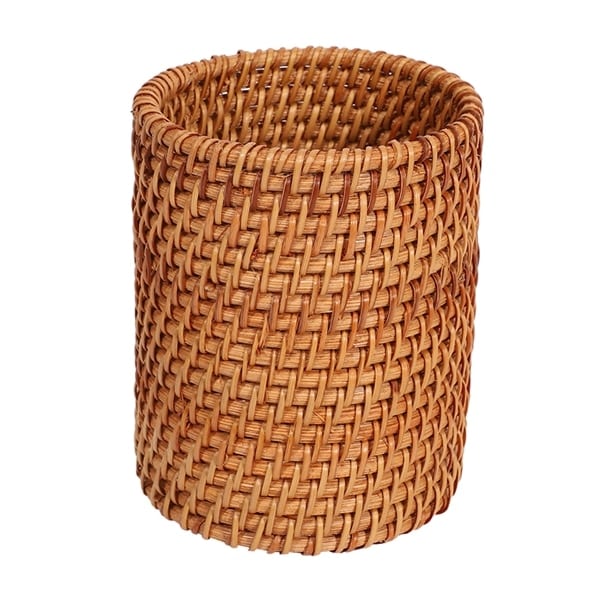 Round hand woven rattan utensil holder