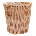 Round hand woven rattan wastebasket with a tight weave