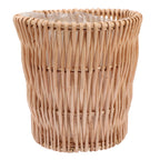 Round hand woven rattan wastebasket with a tight weave