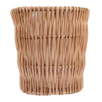 Round hand woven rattan wastebasket with a tight weave
