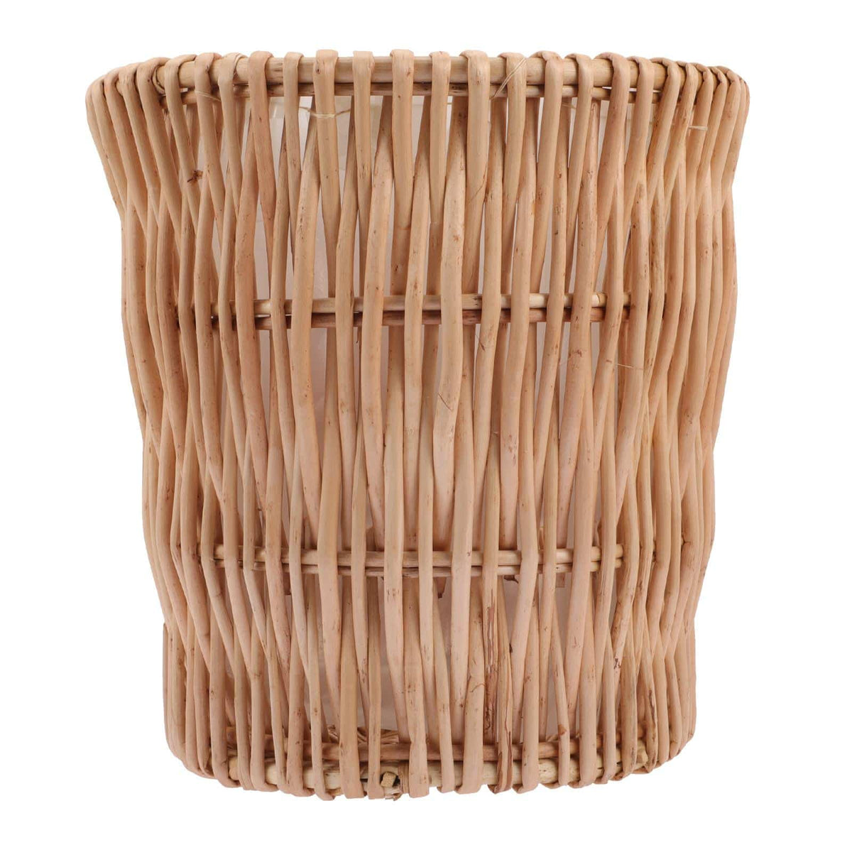Round hand woven rattan wastebasket with a tight weave