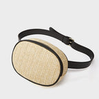 Round woven straw belt bag with an adjustable strap in four colors