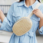 Round woven straw belt bag with an adjustable strap in four colors