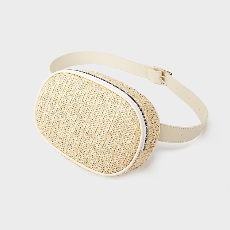 Round woven straw belt bag with an adjustable strap in four colors