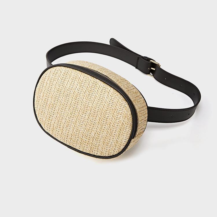 Round woven straw belt bag with an adjustable strap in four colors