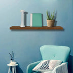 Rustic brown wood wall shelf with natural grain