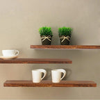 Rustic brown wood wall shelf with natural grain