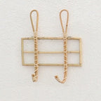 Rustic hand woven natural rattan wall hook with two hooks