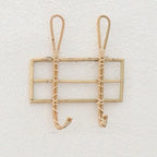 Rustic hand woven natural rattan wall hook with two hooks