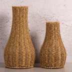 Rustic handwoven wicker vase with a bottle shape