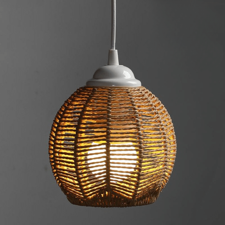 Rustic hand woven paper rope lamp shade in drop or rectangular shape