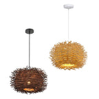 Round rustic hand woven rattan dome pendant light in brown or beige