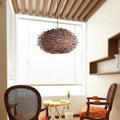 Round rustic hand woven rattan dome pendant light in brown or beige