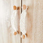 Arched rustic wardrobe door handle in hand woven rattan