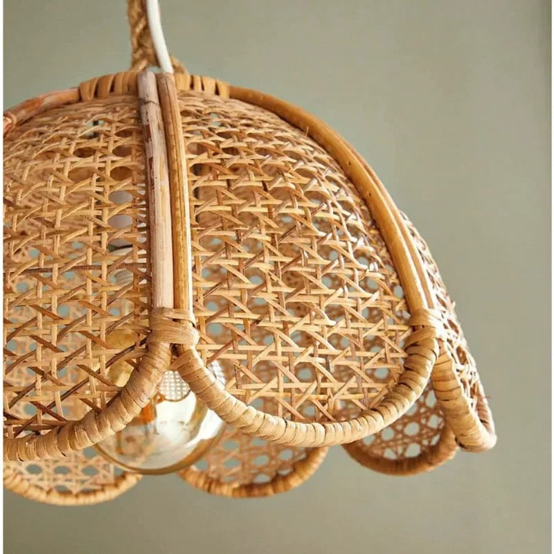 Scalloped cane webbing tulip pendant light