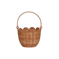 Small woven bamboo basket with scalloped rim and arched handle