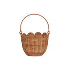 Small woven bamboo basket with scalloped rim and arched handle