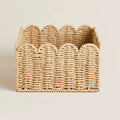Rectangular woven storage basket with scalloped top edge
