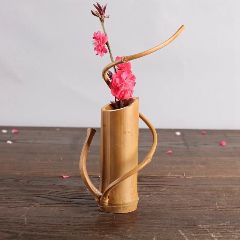Sculptural bamboo stem vase with curved bamboo branches
